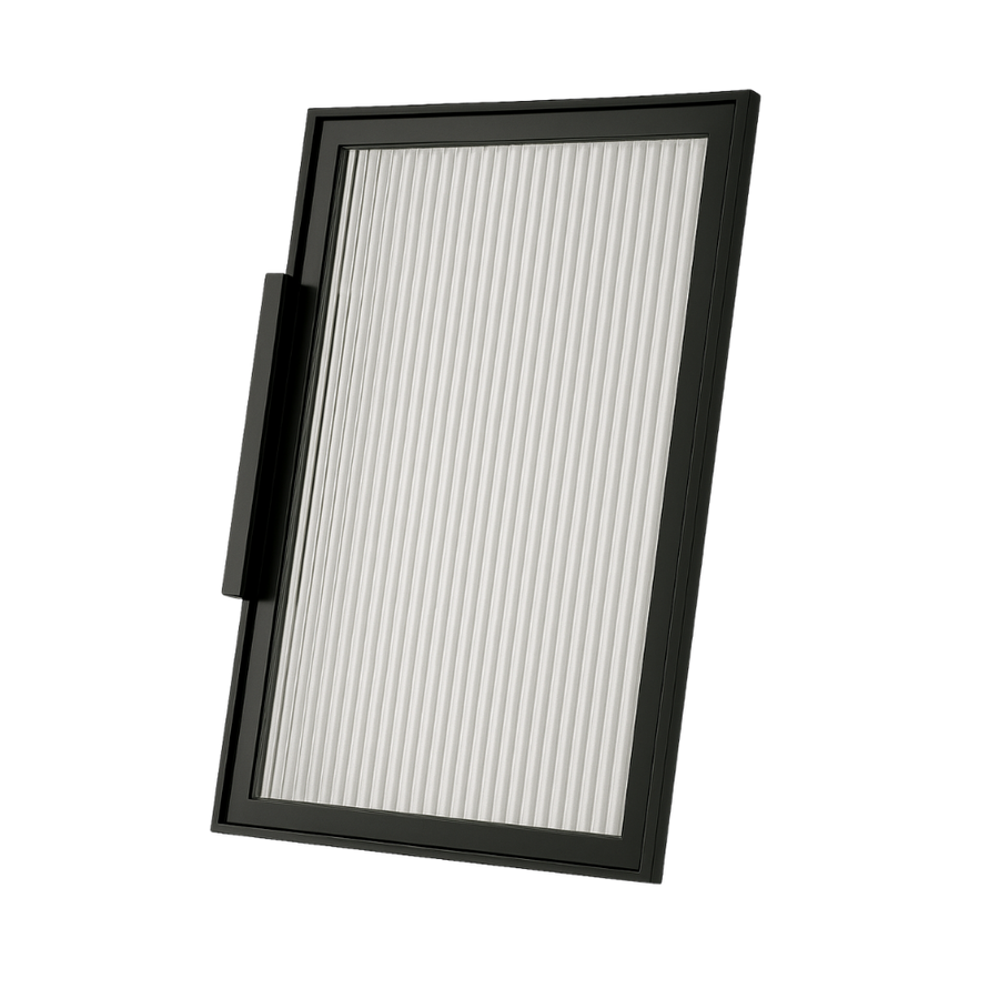 Aluminum Glass Doors - Black Frame Reeded Glass